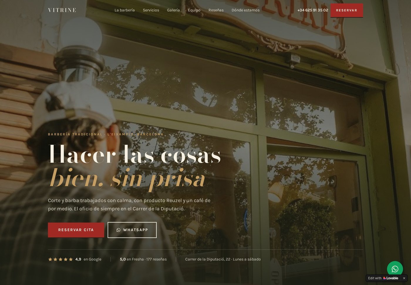 Preview de la web de Vitrine Tradicional Barber, barbería en Barcelona